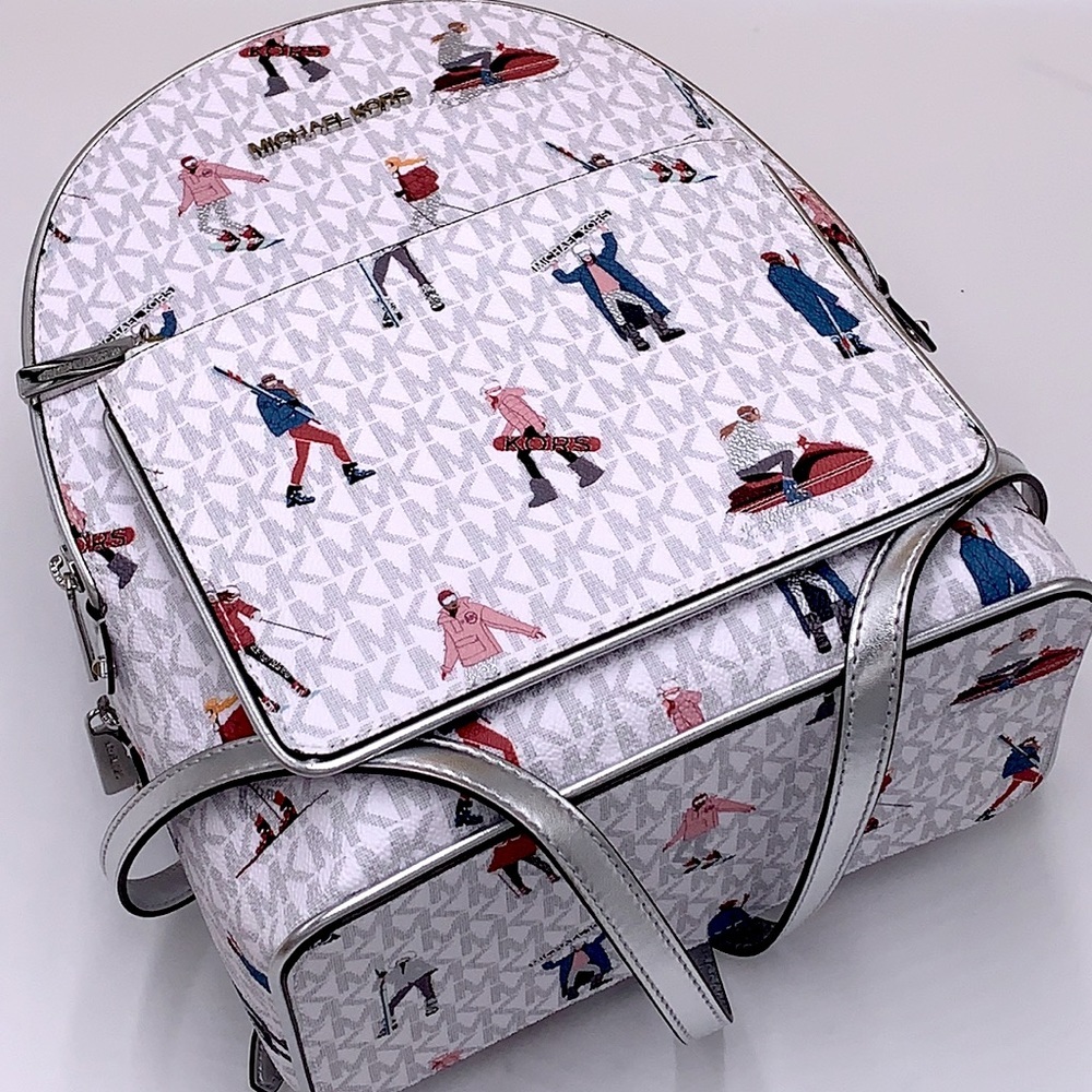 Michael Kors Jet Set Girls Adina Medium Backpack MK Bright White Silver … - Picture 11 of 16